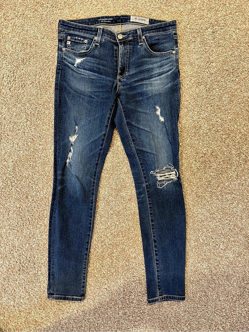 AG Adriano Goldschmied The Legging Ankle Distressed Super Skinny Jeans Size 29